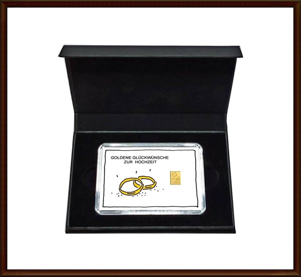 1g Gold in Motiv-Box, Zur Hochzeit (Ringe)