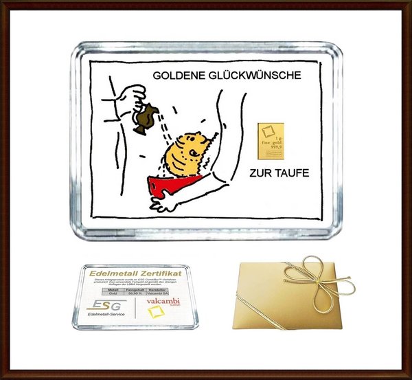 1g Gold in Motiv-Box, "Zur Taufe" (Klassik)