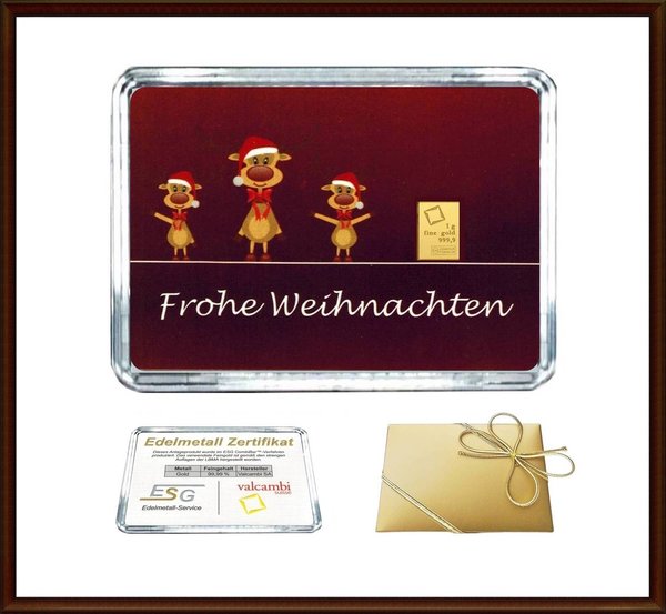 1g Gold in Motiv-Box "Frohe Weihnachten"
