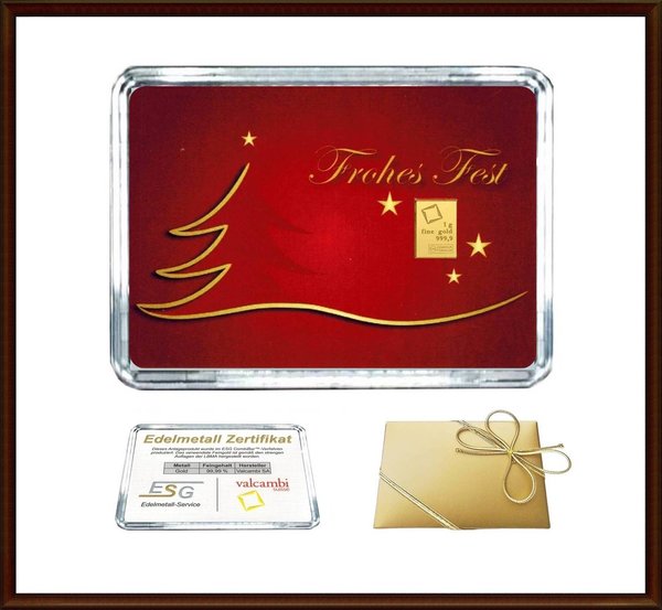 1g Gold in Motiv-Box "Frohes Fest"