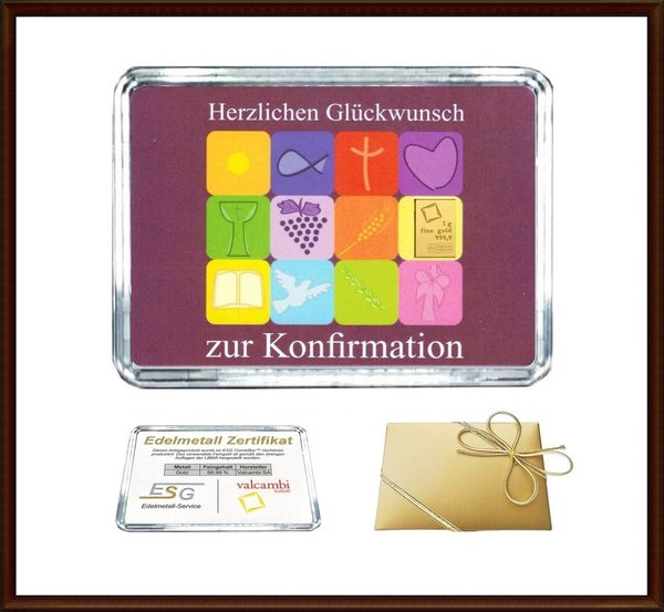 1g Gold in Motiv-Box, "Zur Konfirmation" (Klassik)