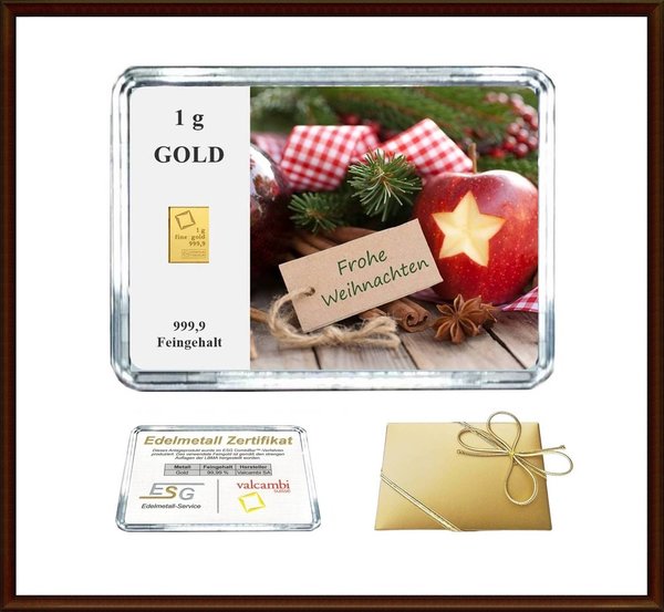 1g Gold in Motiv-Box "Frohe Weihnachten" (01)