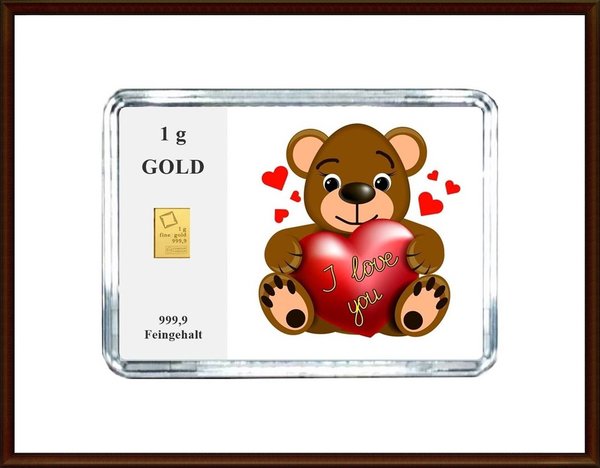 1g Gold in Motiv-Box, "I love you"