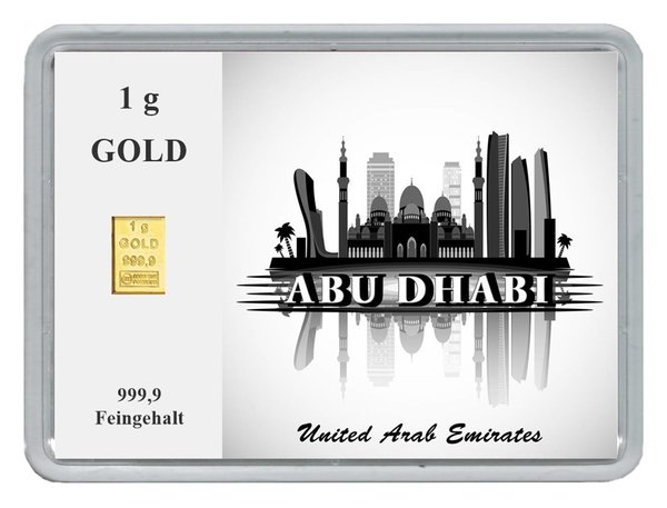 1g Gold in Motivbox "Städte der Welt-Abu Dhabi"