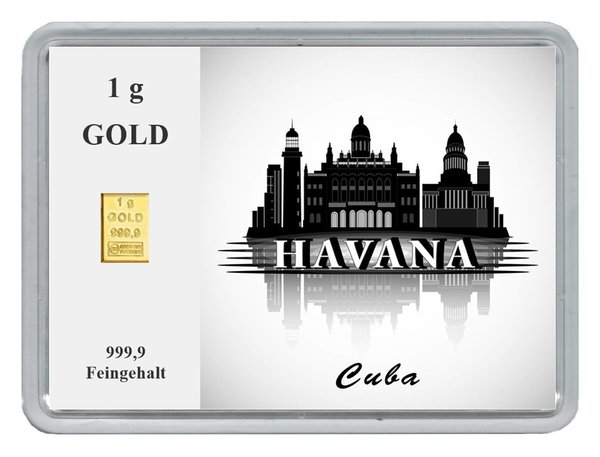 1g Goldbarren in Motivbox "Städte der Welt-Havana"
