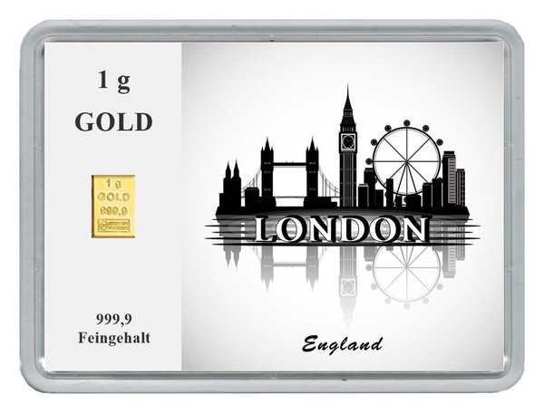 1g Goldbarren in Motivbox "Städte der Welt-London"