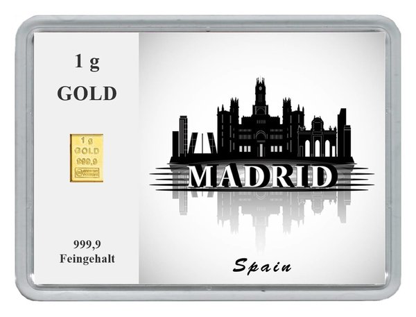 1g Goldbarren in Motivbox "Städte der Welt-Madrid"