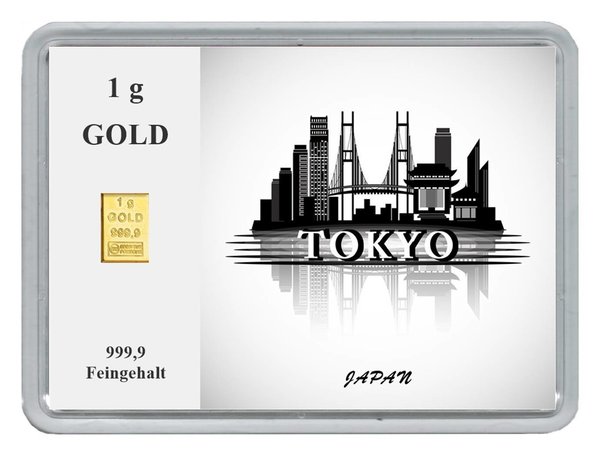 1g Goldbarren in Motivbox "Städte der Welt-Tokyo"