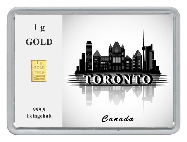 1g Goldbarren in Motivbox "Städte der Welt-Toronto"