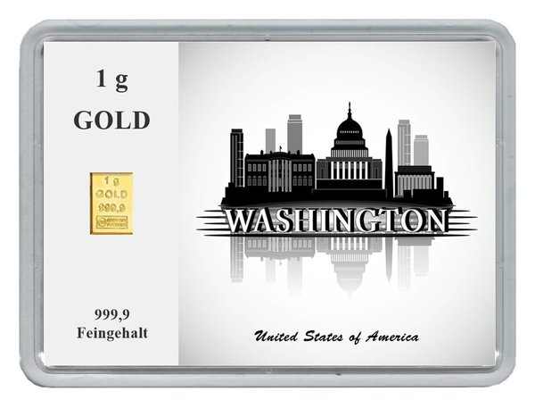 1g Gold in Motivbox "Städte der Welt-Washington"