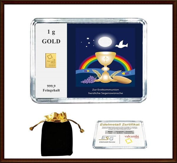 1g Gold in Motiv-Box, "Zur Erstkommunion (blau)"