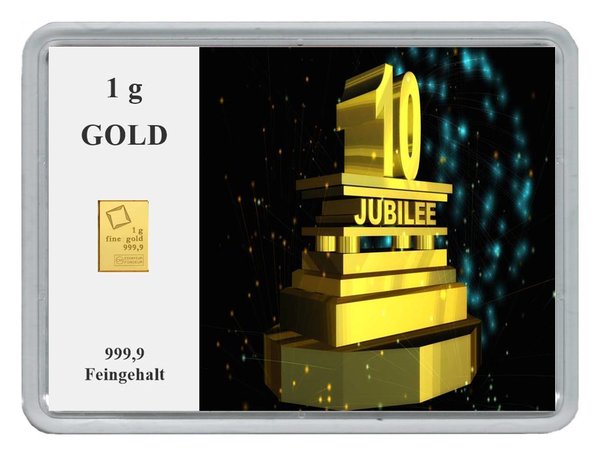 1g Goldbarren in Motivbox, "10. Jubilee"