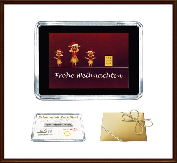 0,5g Gold in Motiv-Box, "Frohe Weihnachten"