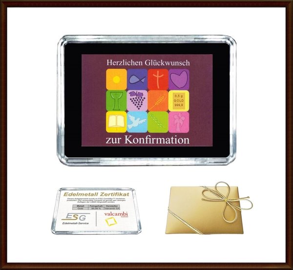 0,5g Gold in Motiv-Box, "Zur Konfirmation"